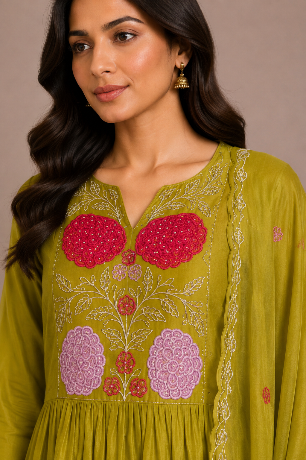 Mehendi Green Silk Embroidered Straight-Cut Suit Set