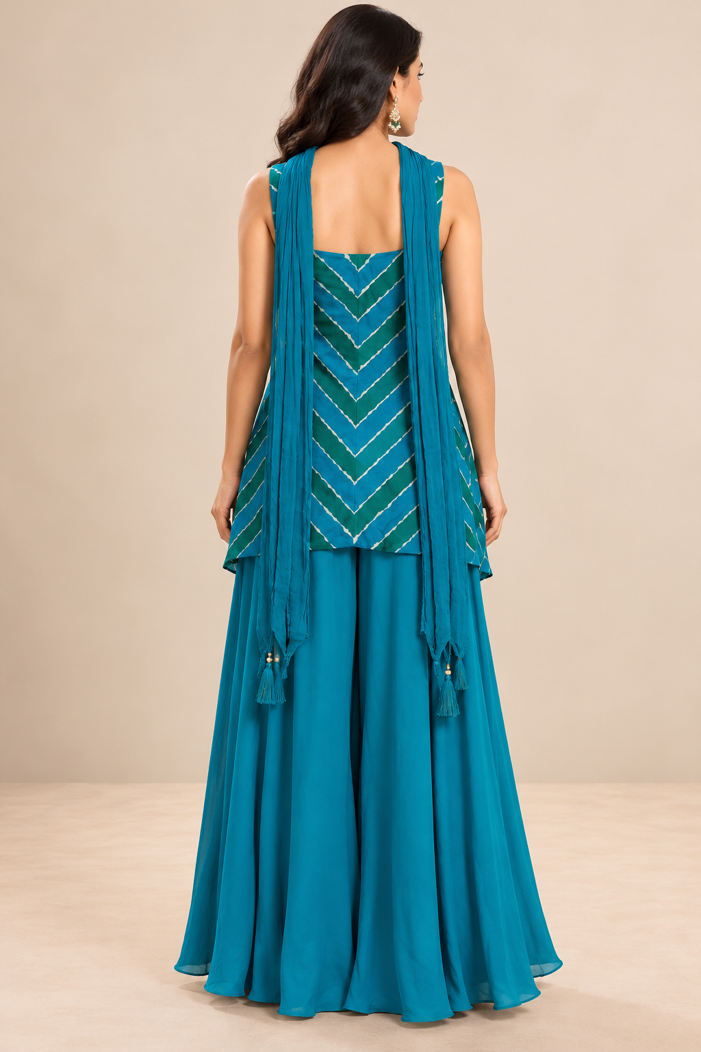 Teal Blue Embroidered Peplum Top with Palazzo Pants Set