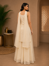 Ivory Banarasi Silk Embroidered Palazzo Suit Set