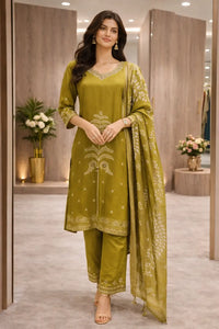 Olive Green Embroidered Kurta Set with Dupatta