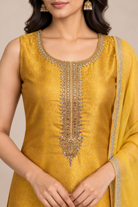 Mustard Yellow Embroidered Straight Kurta Set with Dupatta
