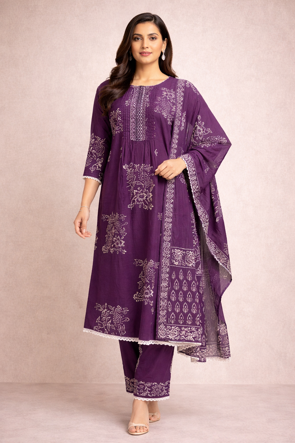 Elegant Purple Printed Kurta Set with Dupatta