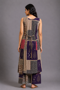 Purple Printed Patchwork Kurta Palazzo Set