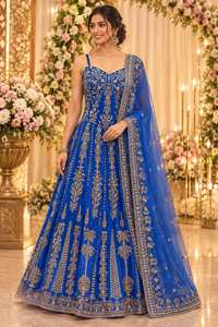 Royal Blue Raw Silk Corset Lehenga Set