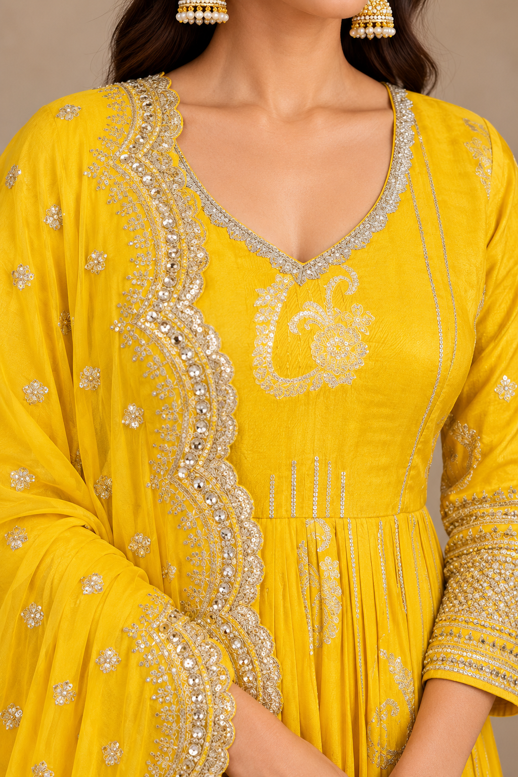 Sunshine Yellow Silk Anarkali Set