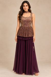 Deep Wine Brocade Silk Sharara Set