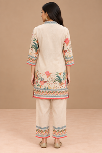 Ivory Soft Silk Floral Printed Co-ord Set