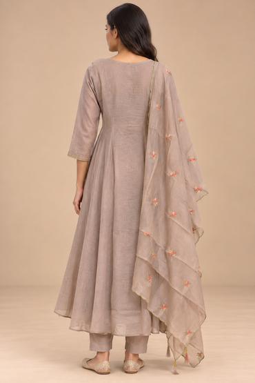 Snuff Embroidered Anarkali Suit Set