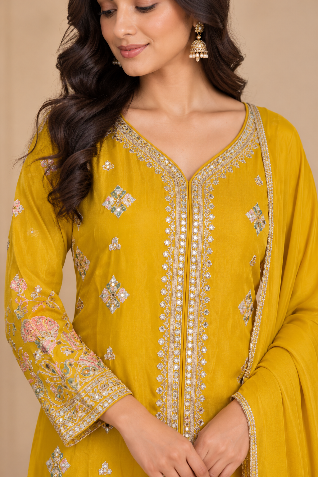 Yellow Embroidered Straight Kurta Set with Dupatta