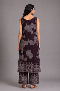 Darkest Brown Printed Kurta Palazzo Set with Tassel Detailing