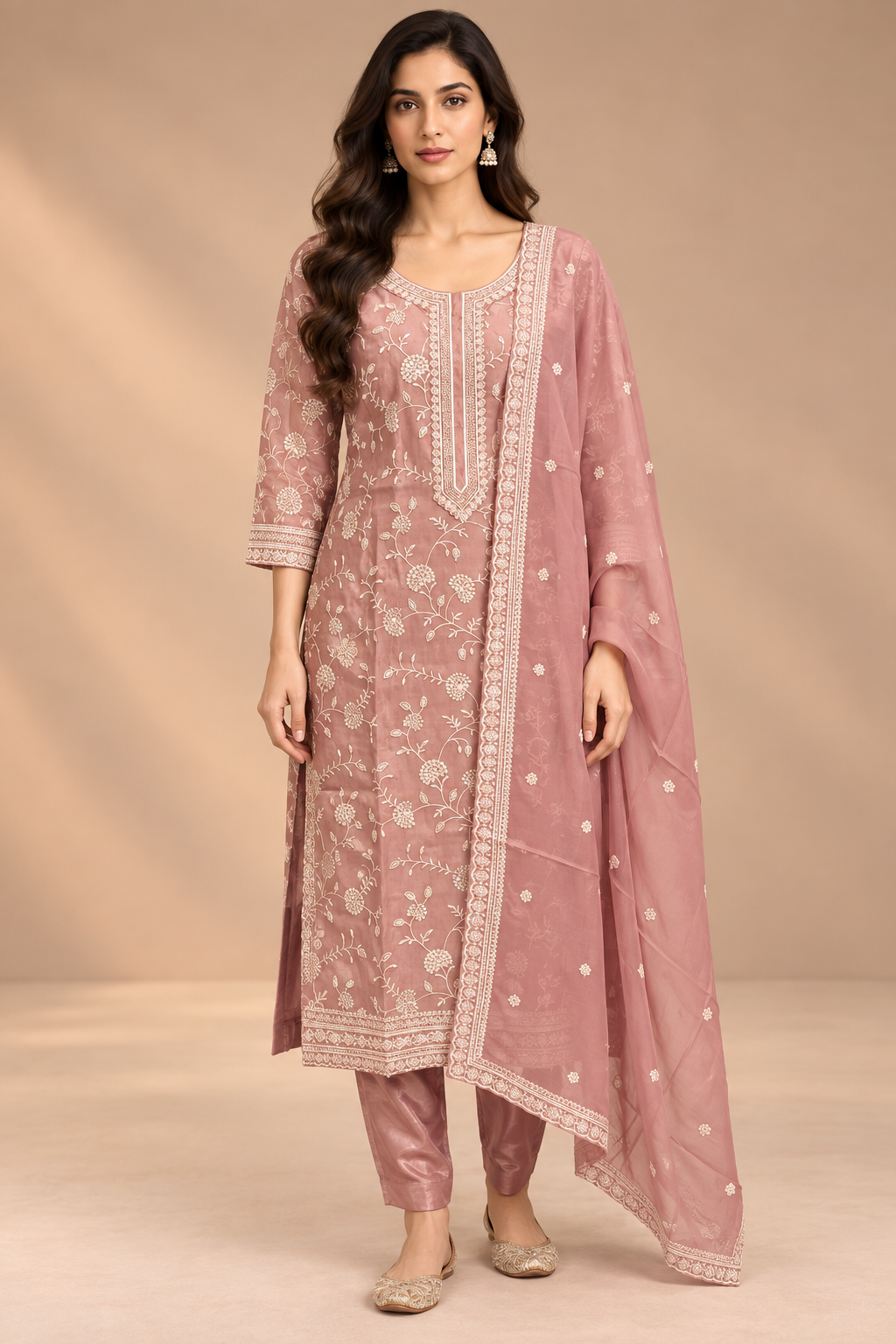 Dusty Rose Tissue Silk Straight Cut Suit Set