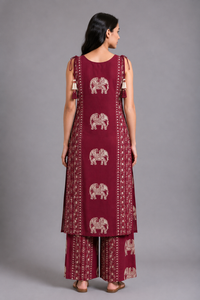 Maroon Elephant Print Kurta Palazzo Set