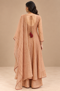 Peach Embroidered Anarkali Palazzo Suit Set with Dupatta