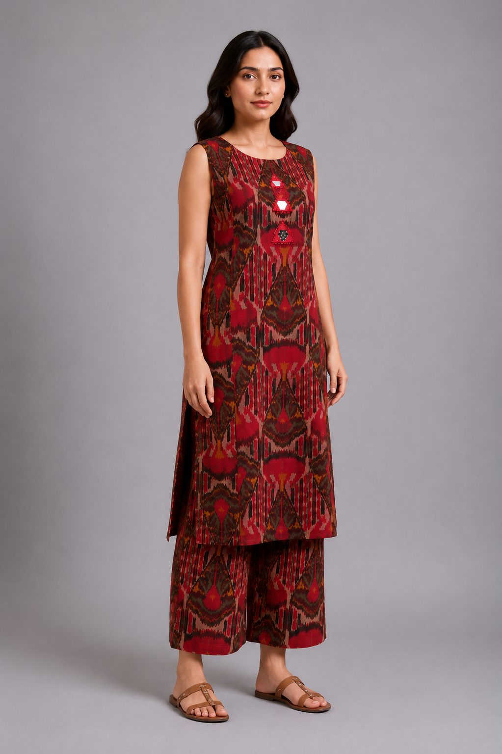 Maroon Printed Kurta Pant Set