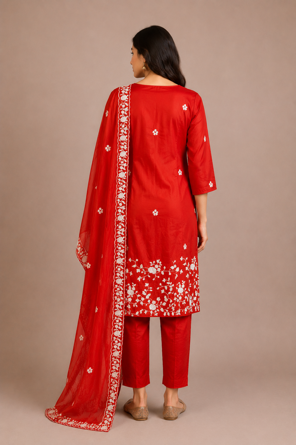 Scarlet Red Silk Embroidered Anarkali Suit Set