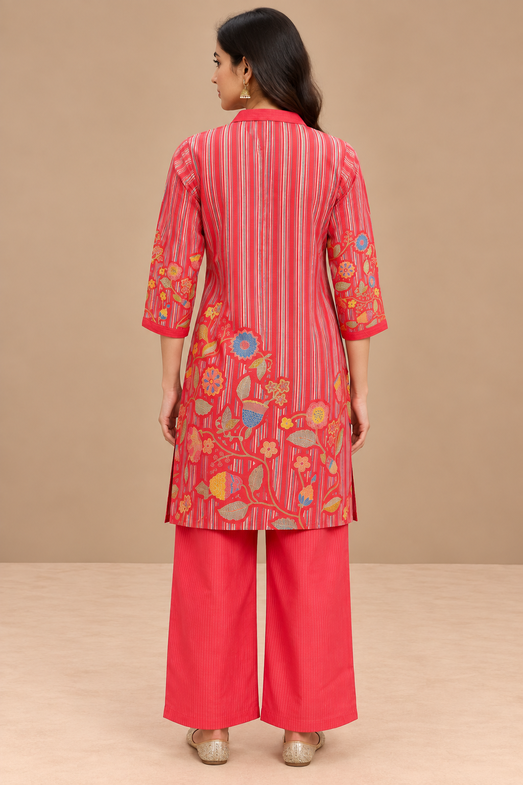 Red Floral Printed Straight Kurta Palazzo Set