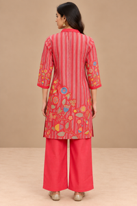 Red Floral Printed Straight Kurta Palazzo Set