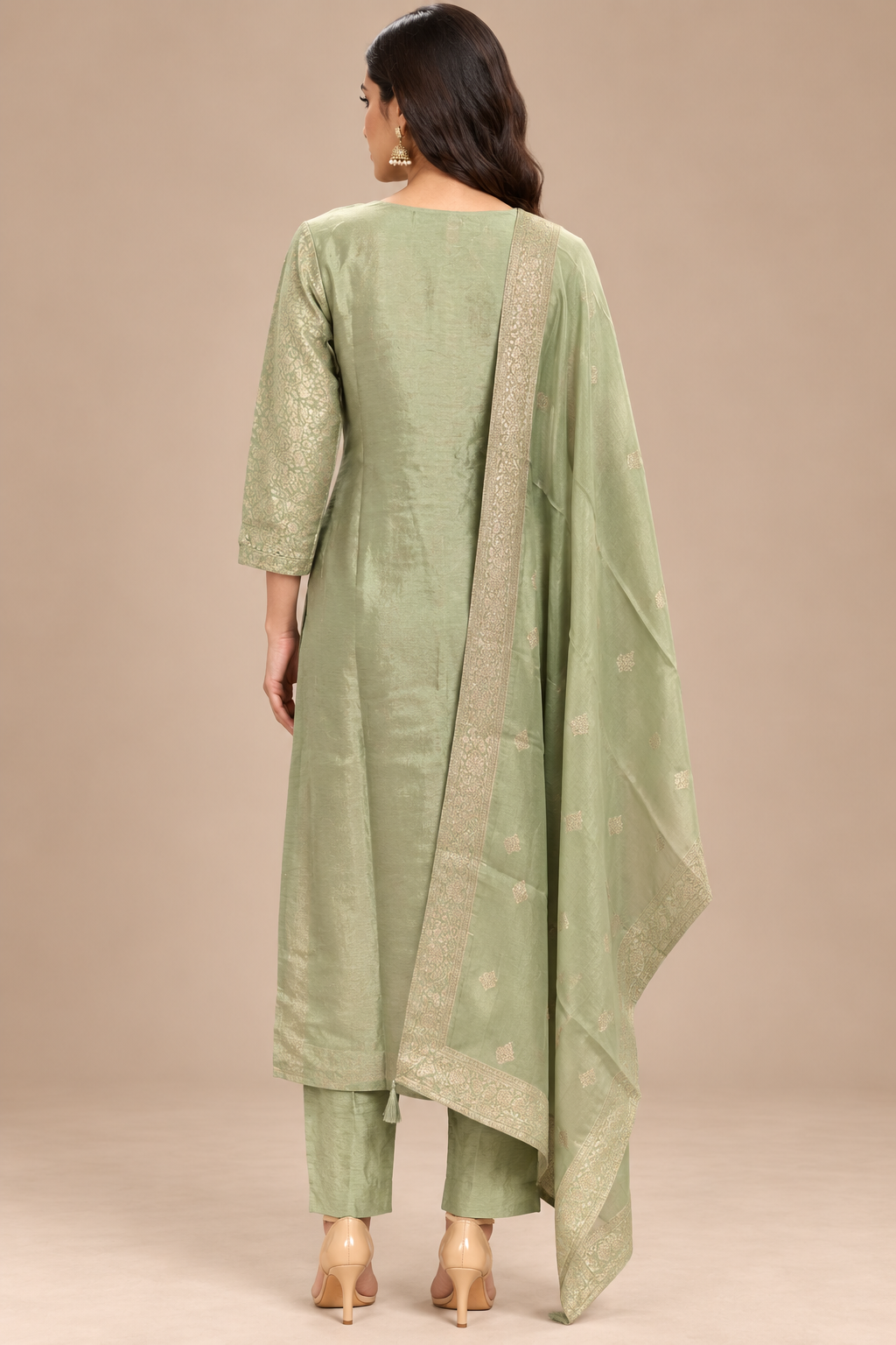 Pista Green Embroidered Straight Kurta Pant Set with Dupatta