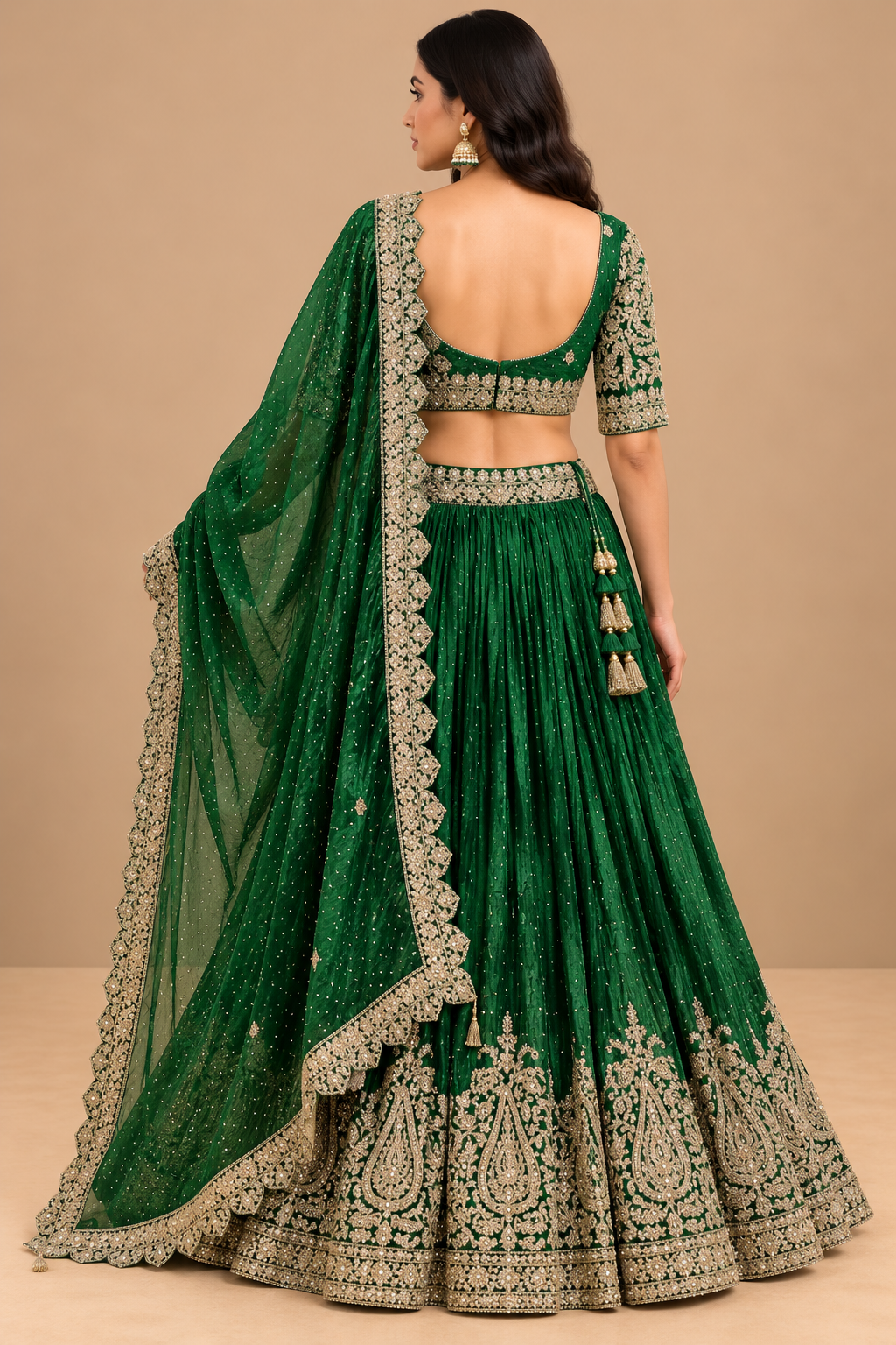 Emerald Green Embroidered Lehenga Choli with Dupatta