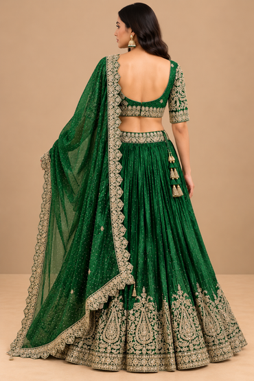 Emerald Green Embroidered Lehenga Choli with Dupatta
