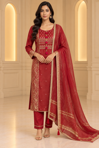 Maroon Embroidered Kurta Set with Dupatta