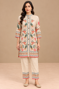 Ivory Soft Silk Floral Printed Co-ord Set