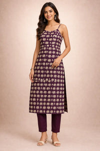Women's Cotton Printed Sleeveless Kurta Pant Set