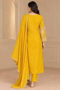 Yellow Embroidered Straight Kurta Set with Dupatta