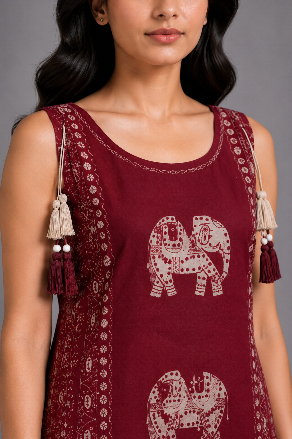 Maroon Elephant Print Kurta Palazzo Set
