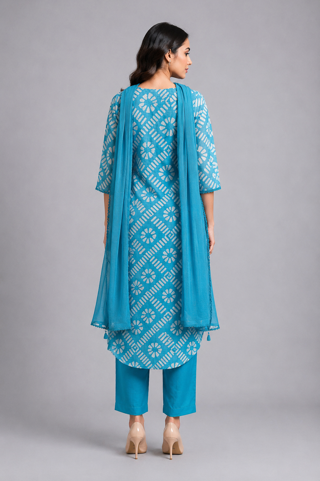 Sky Blue Printed Straight Kurta Pant Set with Dupatta