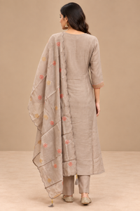 Peach Embroidered Anarkali Palazzo Suit Set with Dupatta