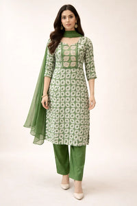 Green Printed Kurta Set with Dupatta