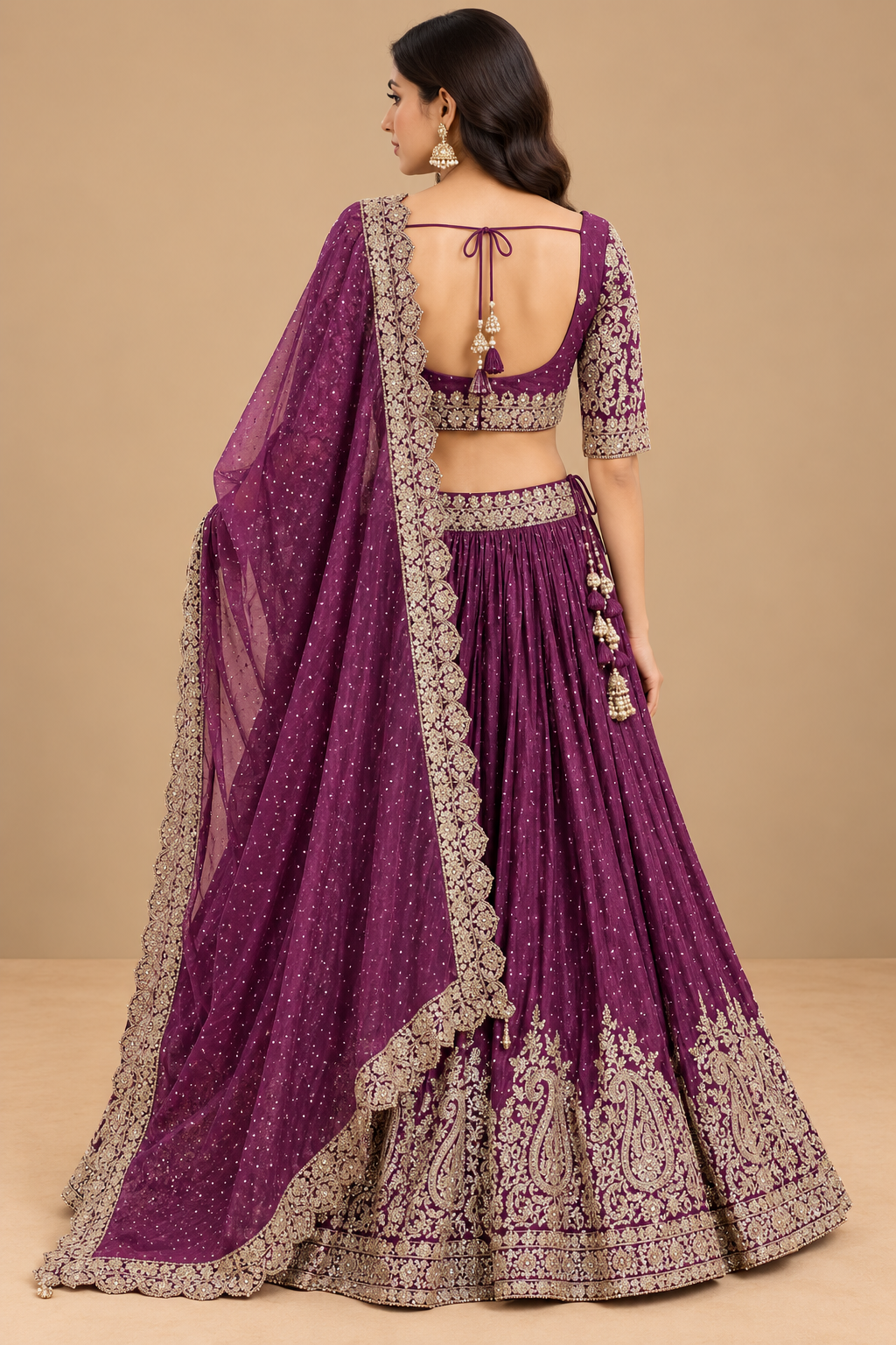 Wine Embroidered Lehenga Choli with Dupatta