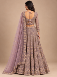 Dusty Mauve Net Embroidered Lehenga Set