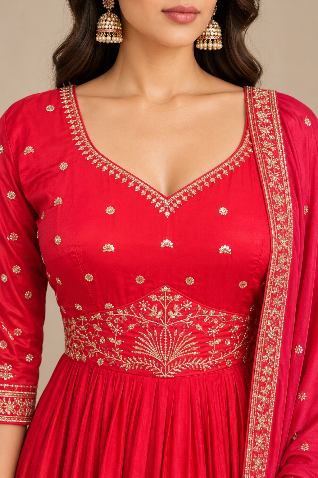 Rani Pink Silk Anarkali Set