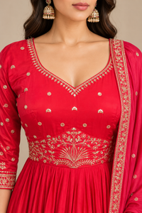 Rani Pink Silk Anarkali Set
