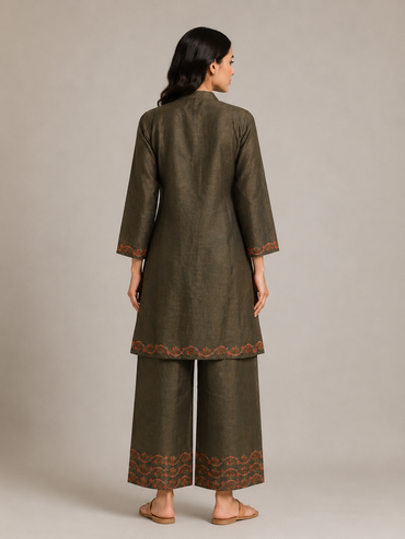 Olive Green Printed Kurta Palazzo Set