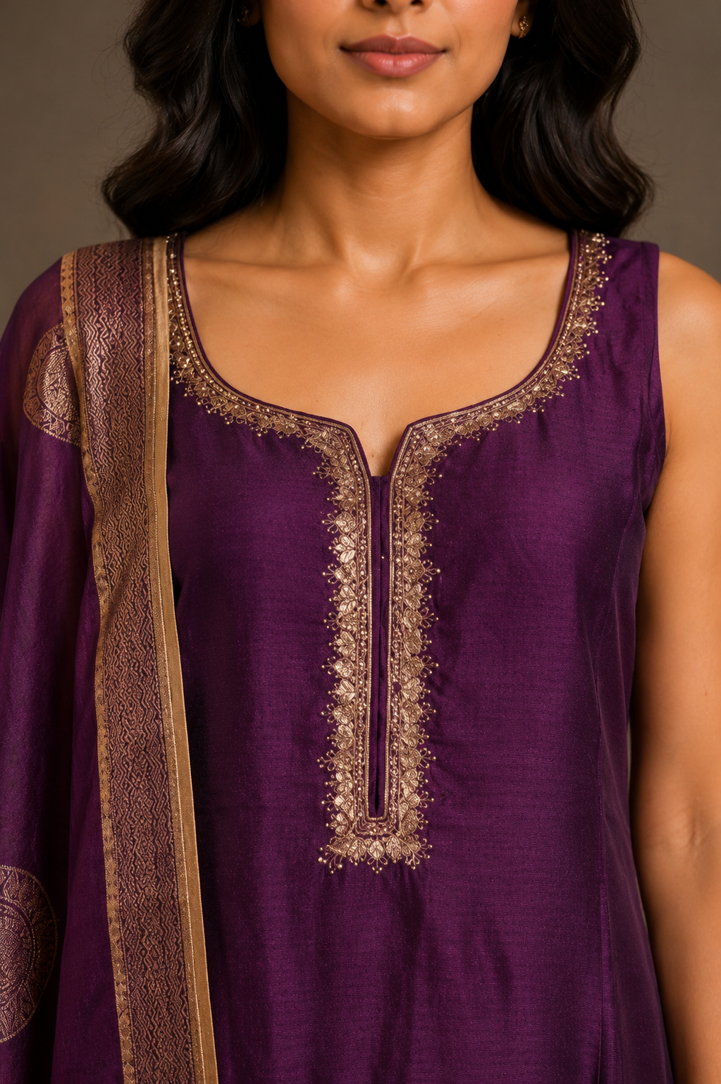 Wine Purple Embroidered Kurta Set with Dupatta