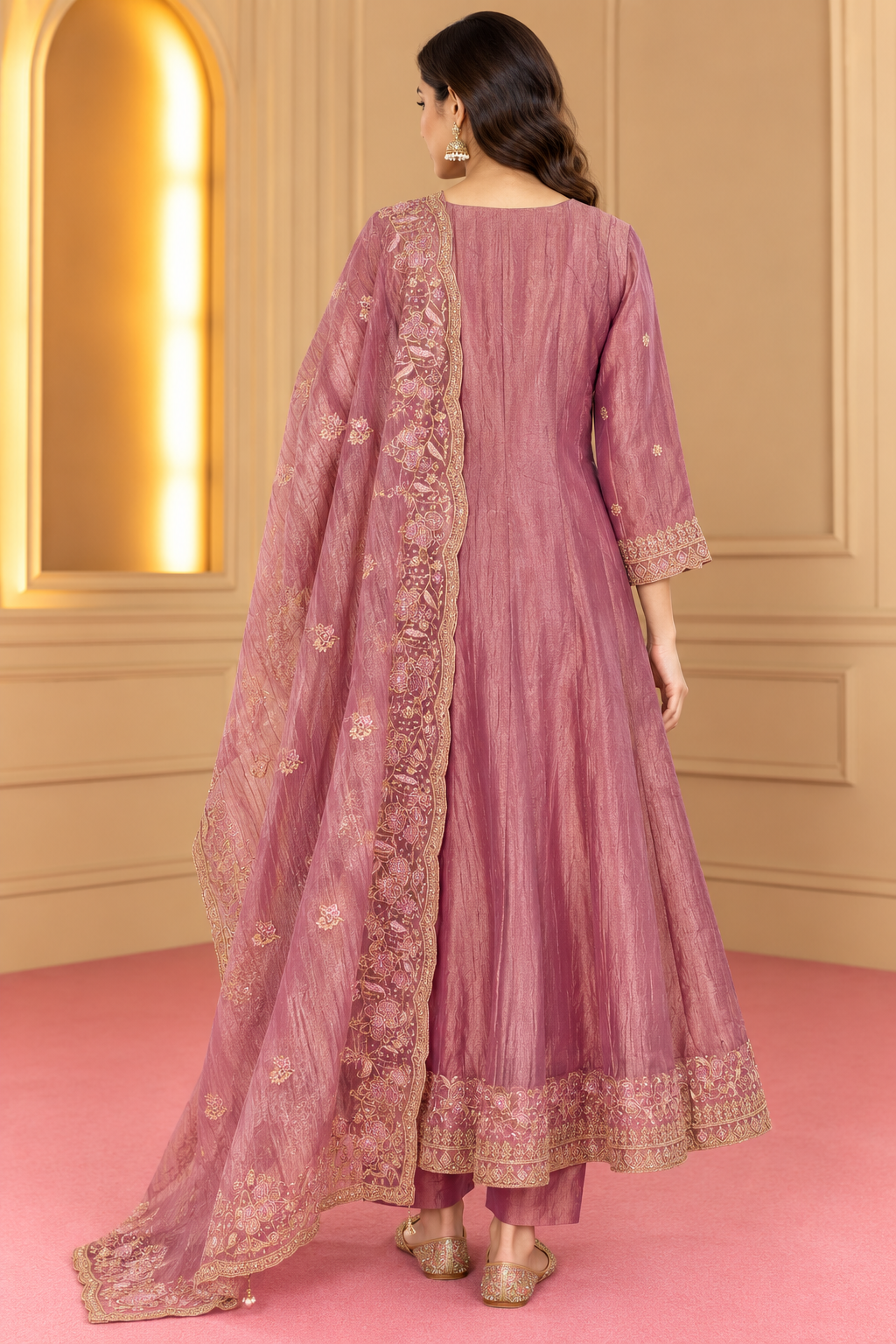 Mauve Pink Embroidered Anarkali Kurta Set with Dupatta