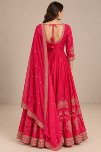 Rani Pink Silk Anarkali Set