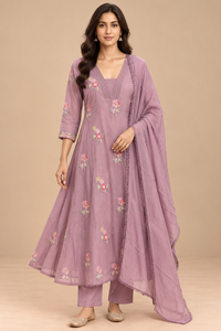 Onion Pink Floral Embroidered Anarkali Suit Set