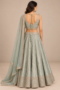 Sage Green Silk Lehenga Set