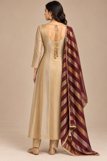 Champagne Gold Tissue Silk Anarkali Suit Set