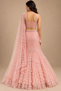 Blush Pink Embellished Mermaid Lehenga Set with Dupatta