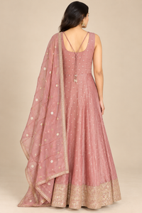 Dusty Pink Embroidered Anarkali Gown with Dupatta