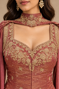 Antique Rose Organza Sharara Set