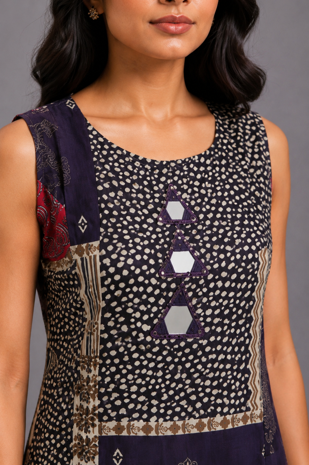 Purple Printed Patchwork Kurta Palazzo Set