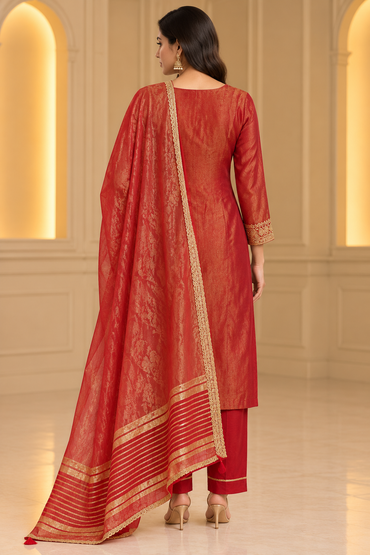 Maroon Embroidered Kurta Set with Dupatta