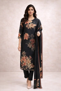 Black Floral Printed Kurta Set with Dupatta