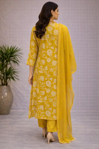 Yellow Floral Embroidered Kurta Set with Dupatta